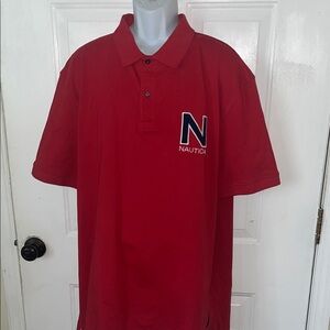 Nautica Men's Red Polo with Navy Embroidered 'N' Patch